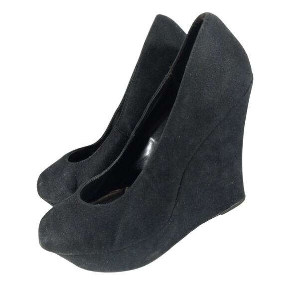 TRASH! BLACK VEGAN SUEDE/MICROFIBER LEATHER SKY HIGH WEDGE HEELS! SZ 9.5M - Picture 10 of 10